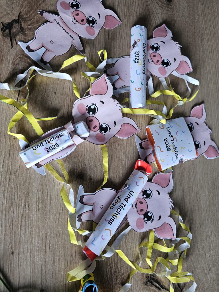 Mini-Glücksschwein Silvester DIY Silvestertisch Deko Glücksschwein zum Ausdrucken Silvester Deko Ideen DIY Geschenk Silvester kostenlose PDF Vorlage