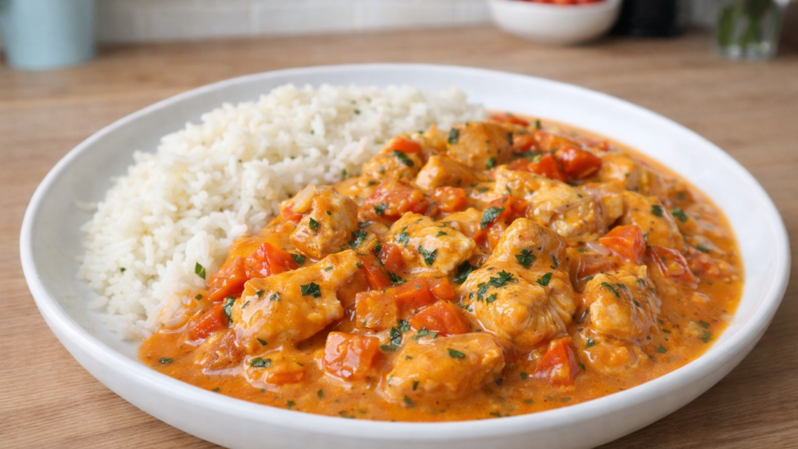 Hähnchen-Paprika-Pfanne mit Reis, schnell & cremig