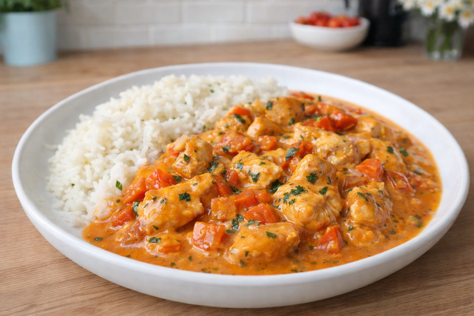 Hähnchen-Paprika-Pfanne mit Reis, schnell & cremig