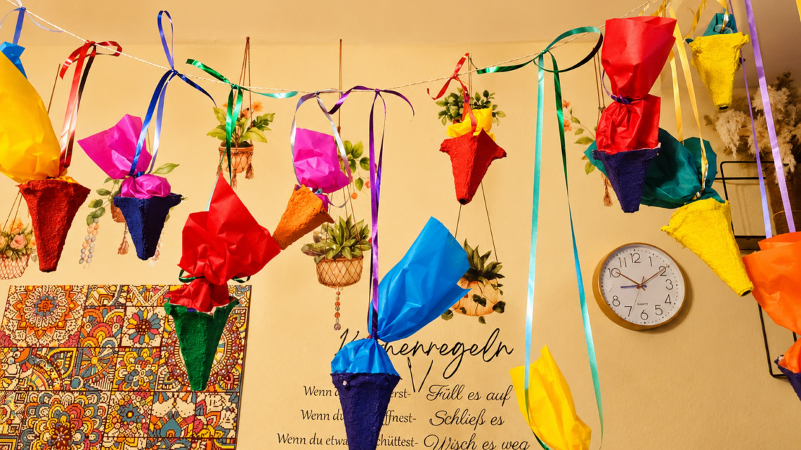 DIY Einschulungsgirlande aus Eierkartons basteln Nachhaltige Deko zum Schulstart