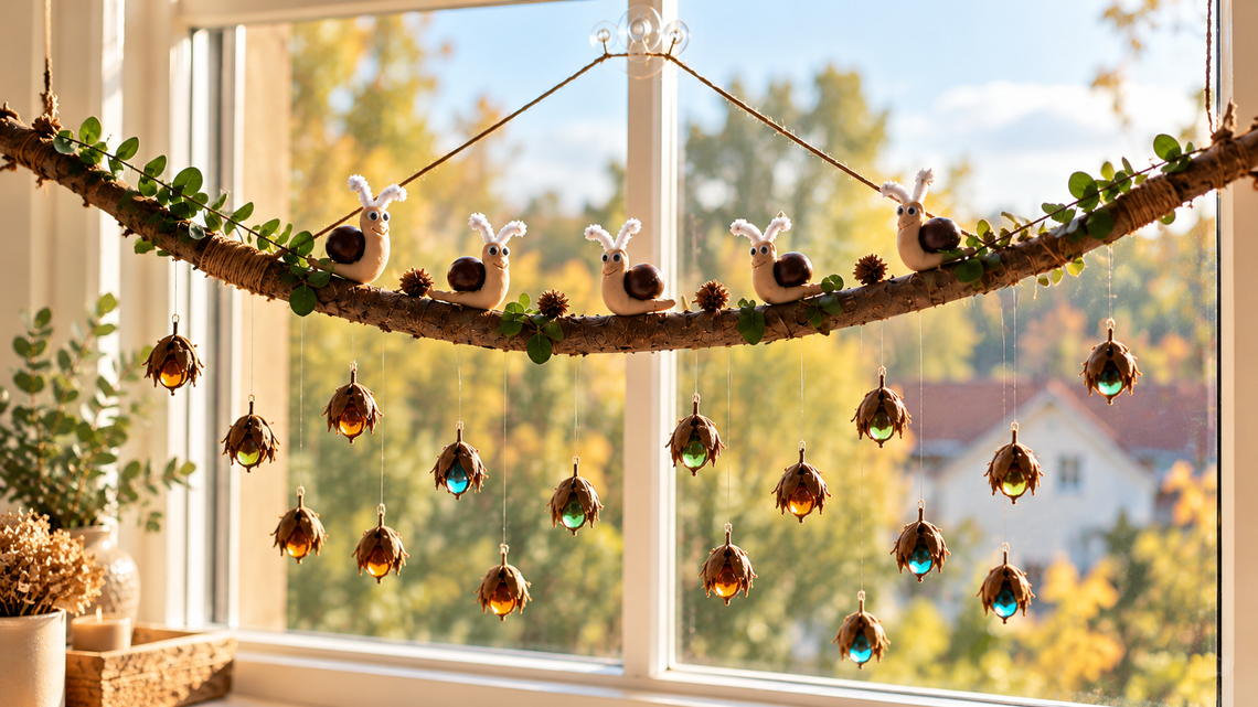 Herbstliches Fenster-DIY: Süße Schnecken und funkelnde Bucheckern aus Naturmaterialien 🍂🐌