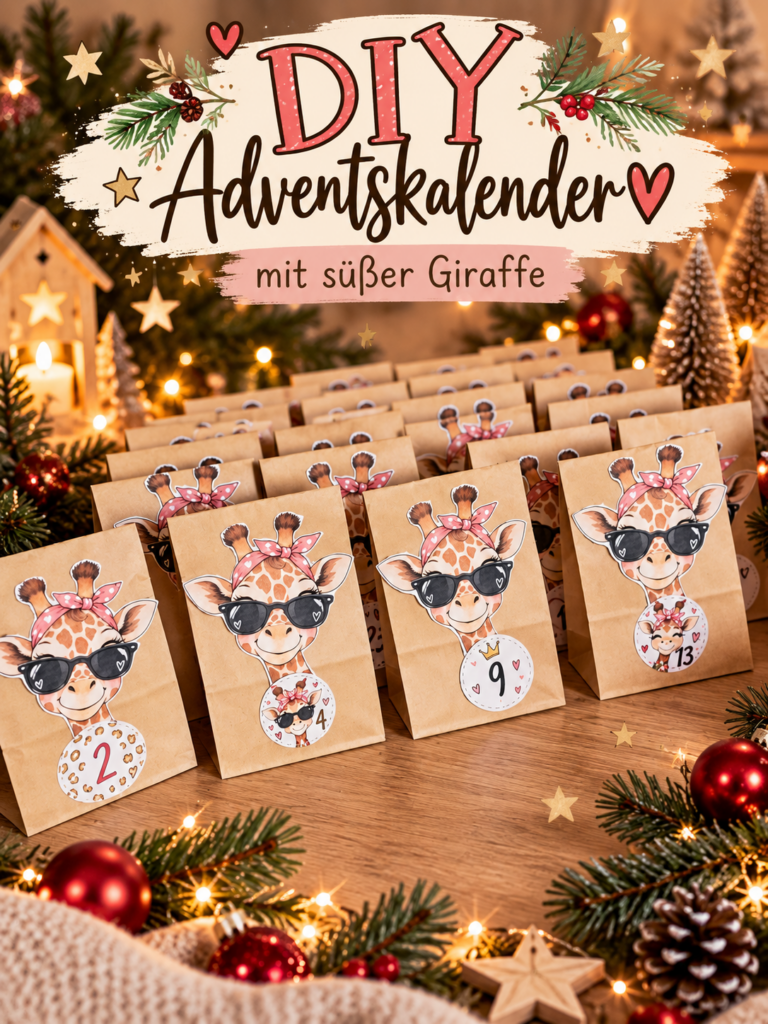 Einfachen DIY Adventskalender aus Papiertüten selber machen. Mit kostenloser Vorlage, coolen Tiermotiven und Zahlen von 1 bis 24 zum Ausdrucken und Ausschneiden.