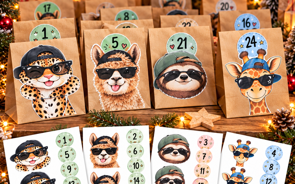DIY Adventskalender aus Papiertüten mit kostenloser Vorlage